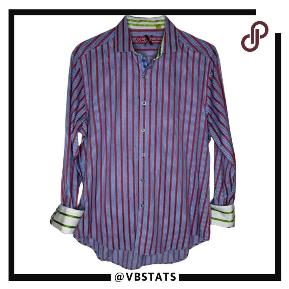 Robert Graham X Tailor Fit LS Designer Shirt‎ in Red/Blue Striped Size Large